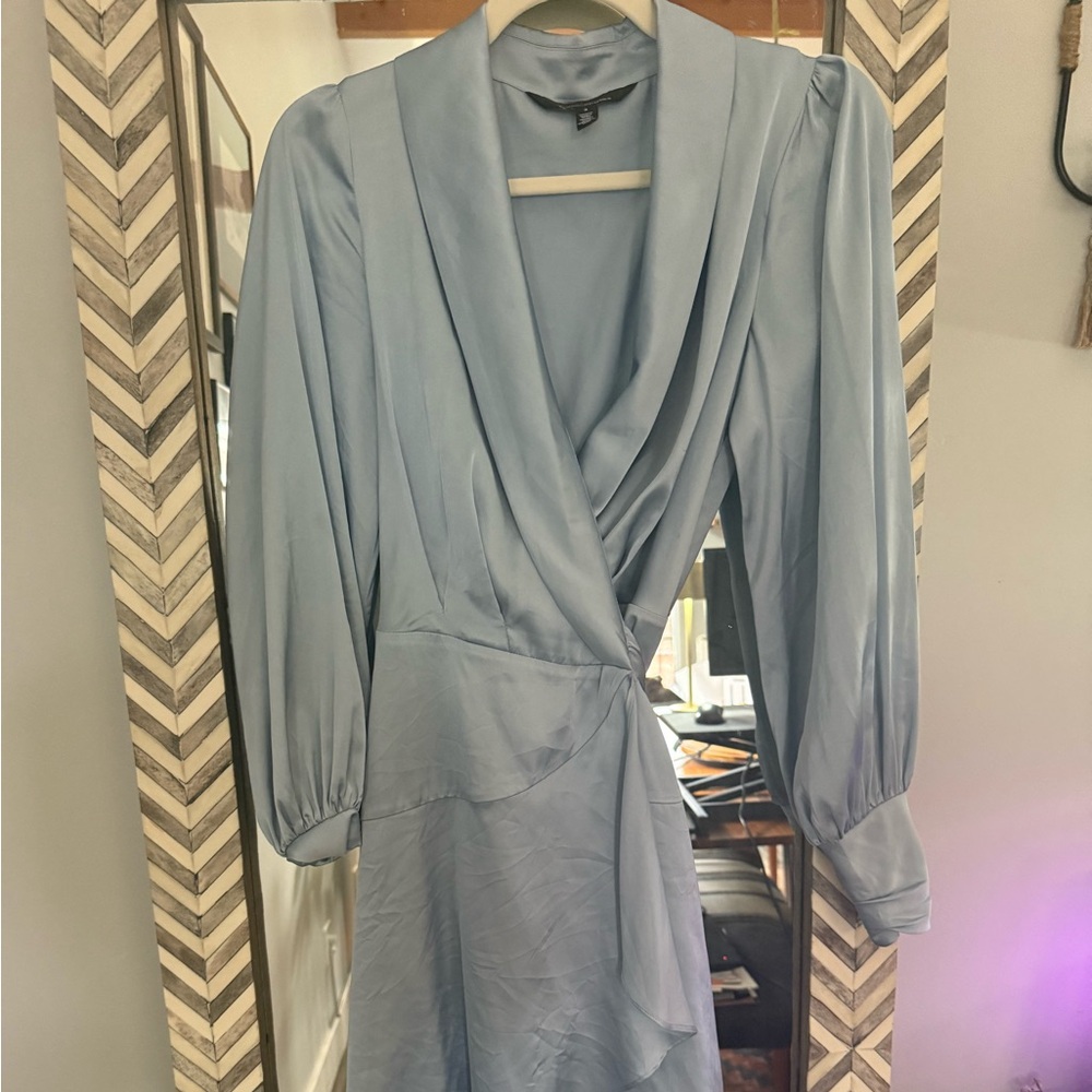 White House Black Market Light Blue Satin Long Sleeve Dress